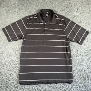 Footjoy‎ Shirt Men's Large Brown White Striped Performance Golf Polo Activewear
